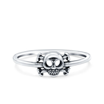 Skull & Crossbones Oxidized Band Solid 925 Sterling Silver Thumb Ring (6.2mm)